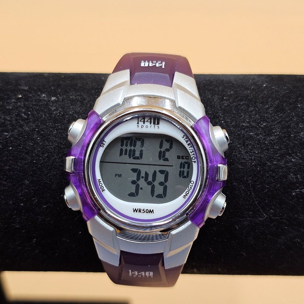 1440 Womens Sports Watch Purple T5K459 Indiglo Quartz Digital New Battery